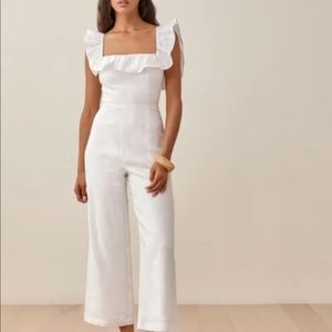 Reformation Juniper White Linen Jumpsuit